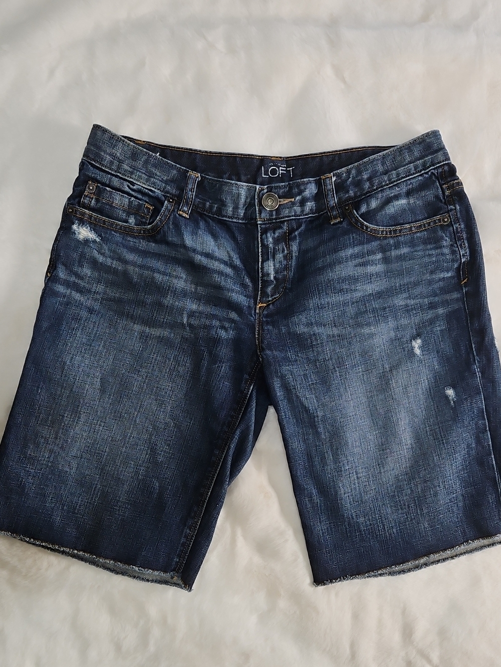 LOFT Dark Blue Cropped Denim Bermuda Shorts